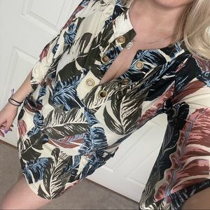 Saint Tropez West Tropical Leaves Quarter Sleeve Dress Medium Large